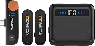 comica Vimo S-UC Professional Microphone,Wireless Lavalier System TX+TX+RX for Android & Video Recording,Interview and Vlogging,2.4G Dual-Channel Recording with Charging Case Black