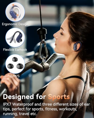 Image of Wireless Earbuds with Ear Hooks, Running Headphones, Ear Buds for Sports