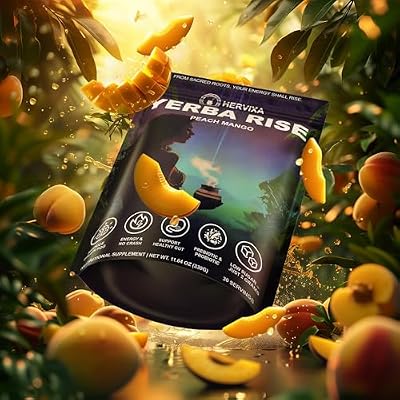 Yerba Mate Peach Mango Energy Tea Powder Clean Plant-Based Focus Drink with Probiotics & Adaptogens Low Sugar, No Crash, Smooth Taste 30 Refreshing Servings