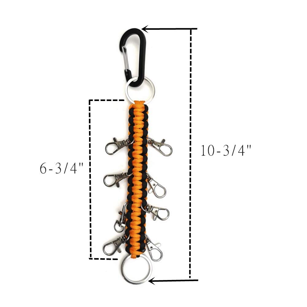 2 Pack Cheer Bows Holder, Paracord Cheer Bows Holder Paracord Keychain for Teen Girls Cheerleader Sports (Black and orange)