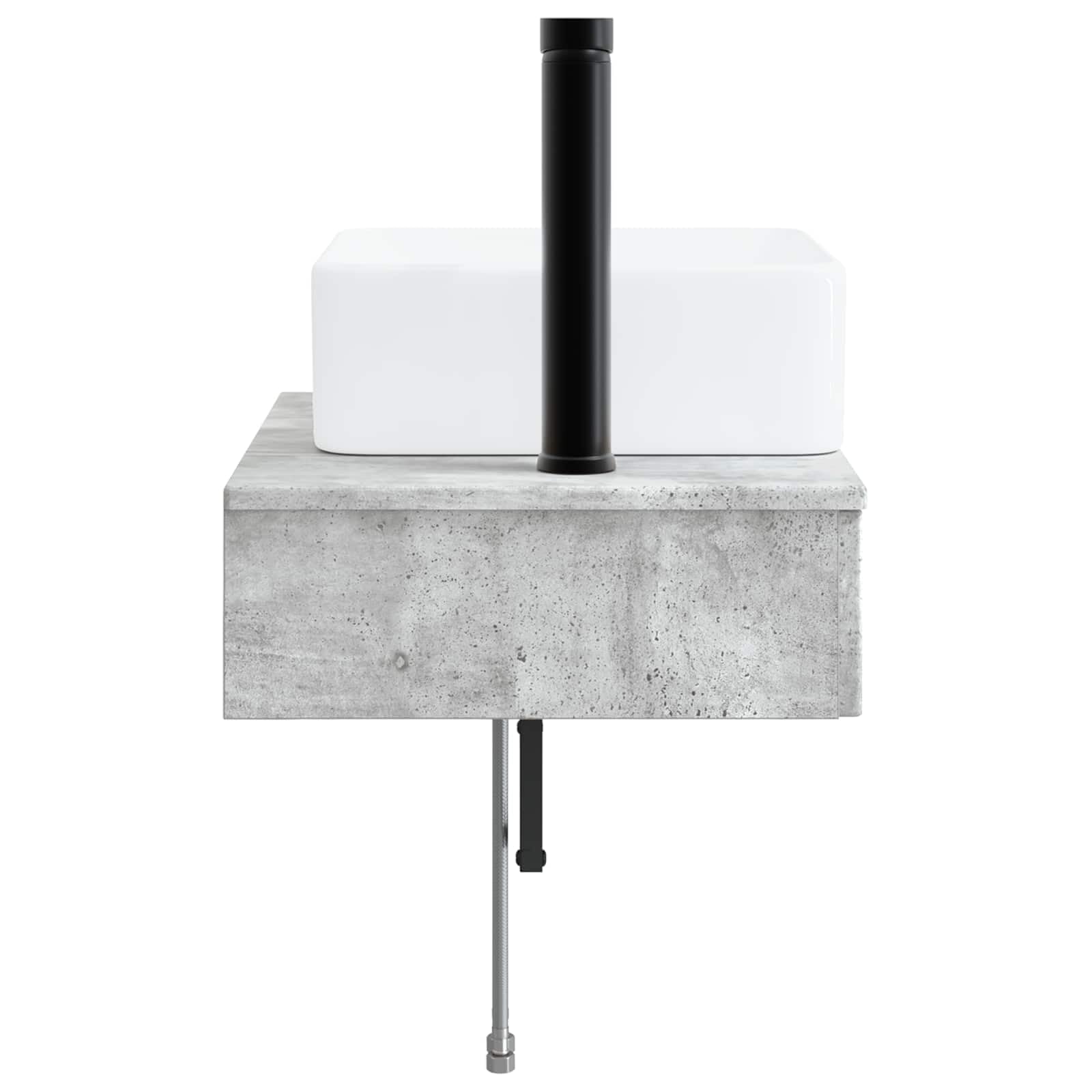 Lavabo de pared gris cemento 53 x 35 x 39 cm | Madera Ingeniarizada, Lavabo Integrado, Drenaje Rápido, Montaje En Pared, Solo Uso Interior
