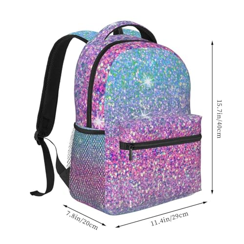 Pink Blue Ombre Glitters Backpack Large Capacity Lightweight Casual Travel Sports Backpack 11.4X7.8X15.7 inch2