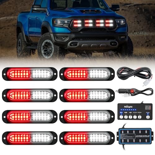 Image of Nilight 8PCS Led Strobe Lights with Controller 12V 24V Sync Red White