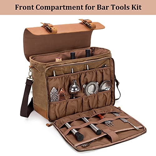 LoDrid Bolsa de bartender portátil para kits de bares, estojo vintage de couro genuíno encerado com