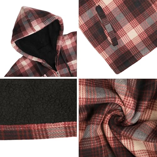 Image of Gary Com Heavy Thick Flannel Plaid Jacket Sherpa Fleece Lined Hoodies for Men Zip Up Winter Warm Coat Zipper Sweatshirt