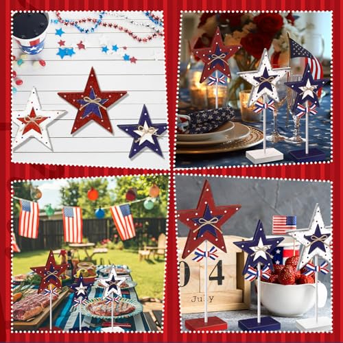 Image of 3 Pcs 4th of July Star Table Centerpieces Patriotic Tabletop Decorations for Tiered Tray Decor Patriotic Decorations Independence Day Desktop Ornament Blocks Freestanding(Classic Style)