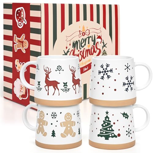 Maustic Christmas Mugs Set of 4, Holiday Coffee Mugs with Festive...