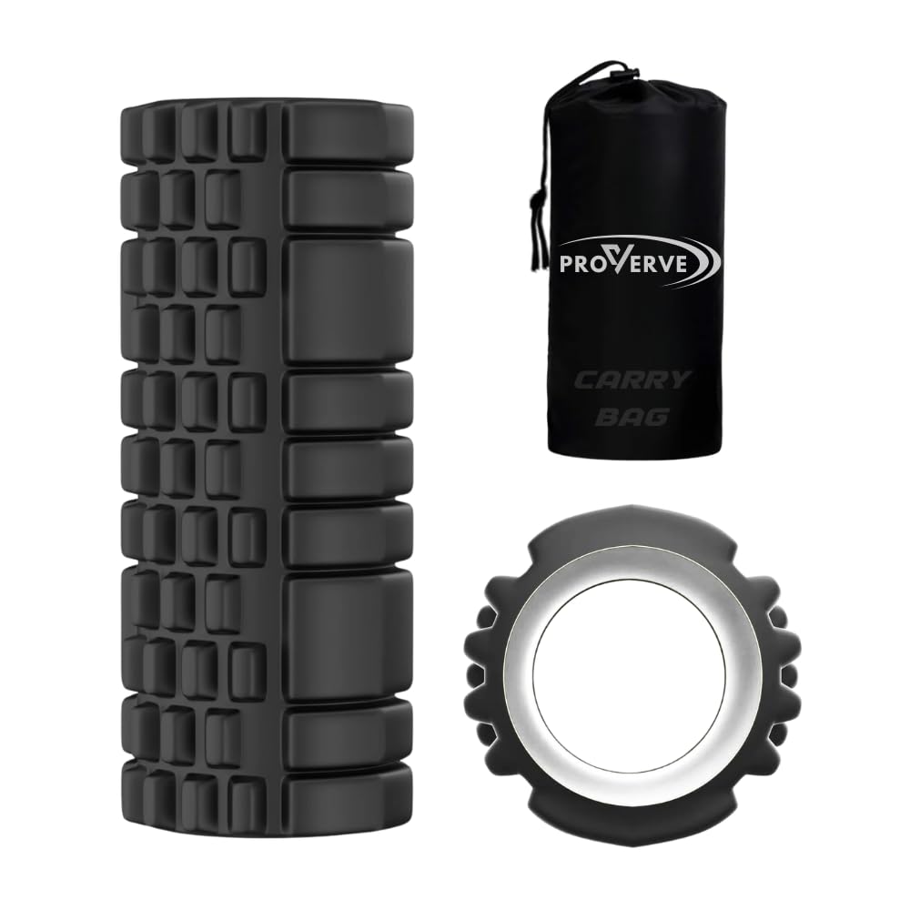 PROVERVE High Density Foam Roller for Back, Neck & Knee Pain Relief | Deep Tissue Massage Roller for Muscle Recovery & Fitness | Yoga & Workout Foam Roller for Home Gym with Carry Bag