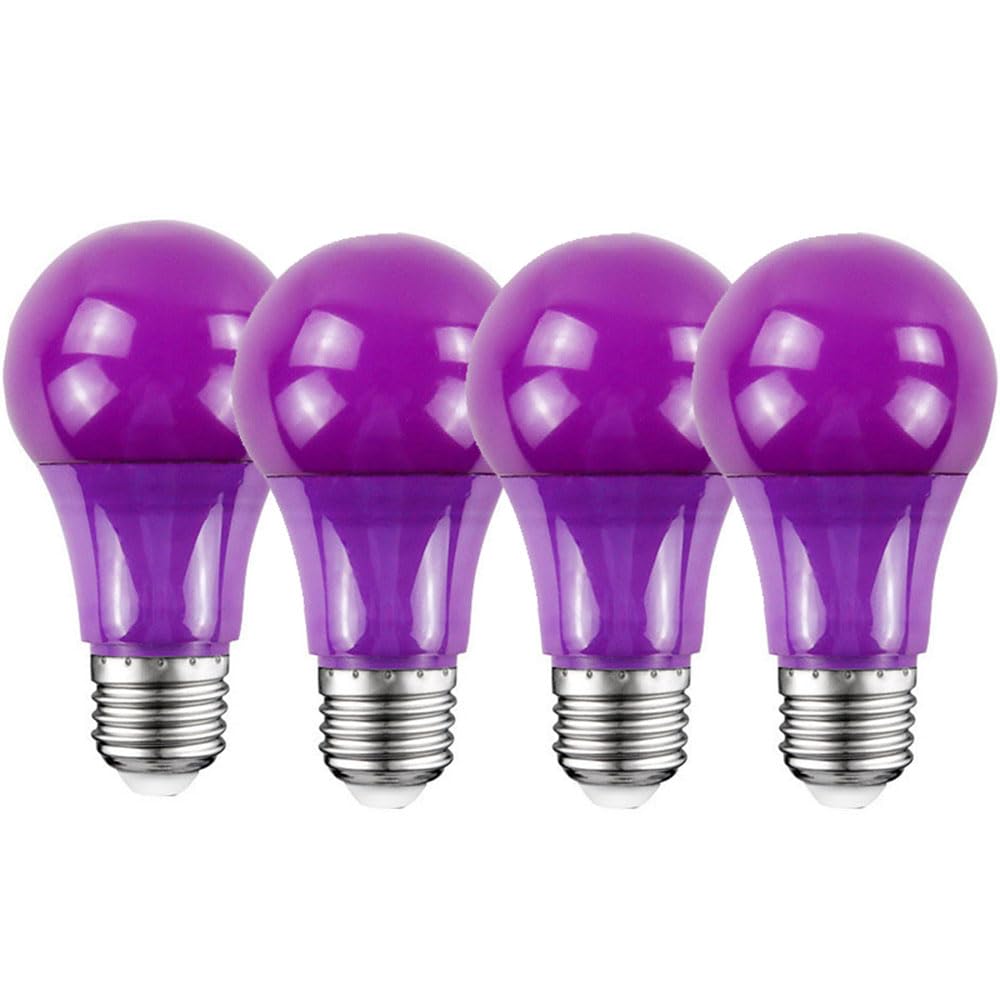 Porch Light Bulb,60 Watt Equivalent,9W A60 LED Bulbs for Halloween Christmas Party Bar Decoration and Home Lighting,Colored Light Bulb with E27 Base,Non-Dimmable,4 Pack (Purple)