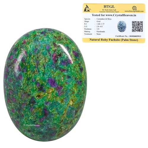 Image of Certified Large Ruby Fuchsite Crystal Palm Pebbles Stones for Anxiety Stress Relief Massage - AAA Grade Original Healing Gemstone Agate Palm Stone for Yoga Meditation Spiritual Reiki Feng Shui