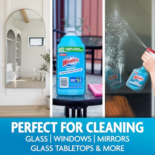 Image of Windex Refill Glass and Window Cleaner Bottle, Bottle Made from 100% Recycled Plastic, Surface Cleaning Spray, Original Blue Scent, 2L (67.6 Fl Oz) (Pack of 2)