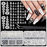 3D Mini Metal Gothic Nail Art Studs Mixed Sizes Cone Spikes Silver Half Round Steel Beads Nail for Women Punk Manicure Charms Goth DIY Crafts Accessories