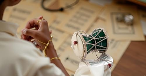 Miniatura 5 de Juego de instrumentos de percusión de tambor de mano de 3 pulgadas, hecho a mano, tradicional, auténtico, madera y cuero, clásico indio, dumroo,