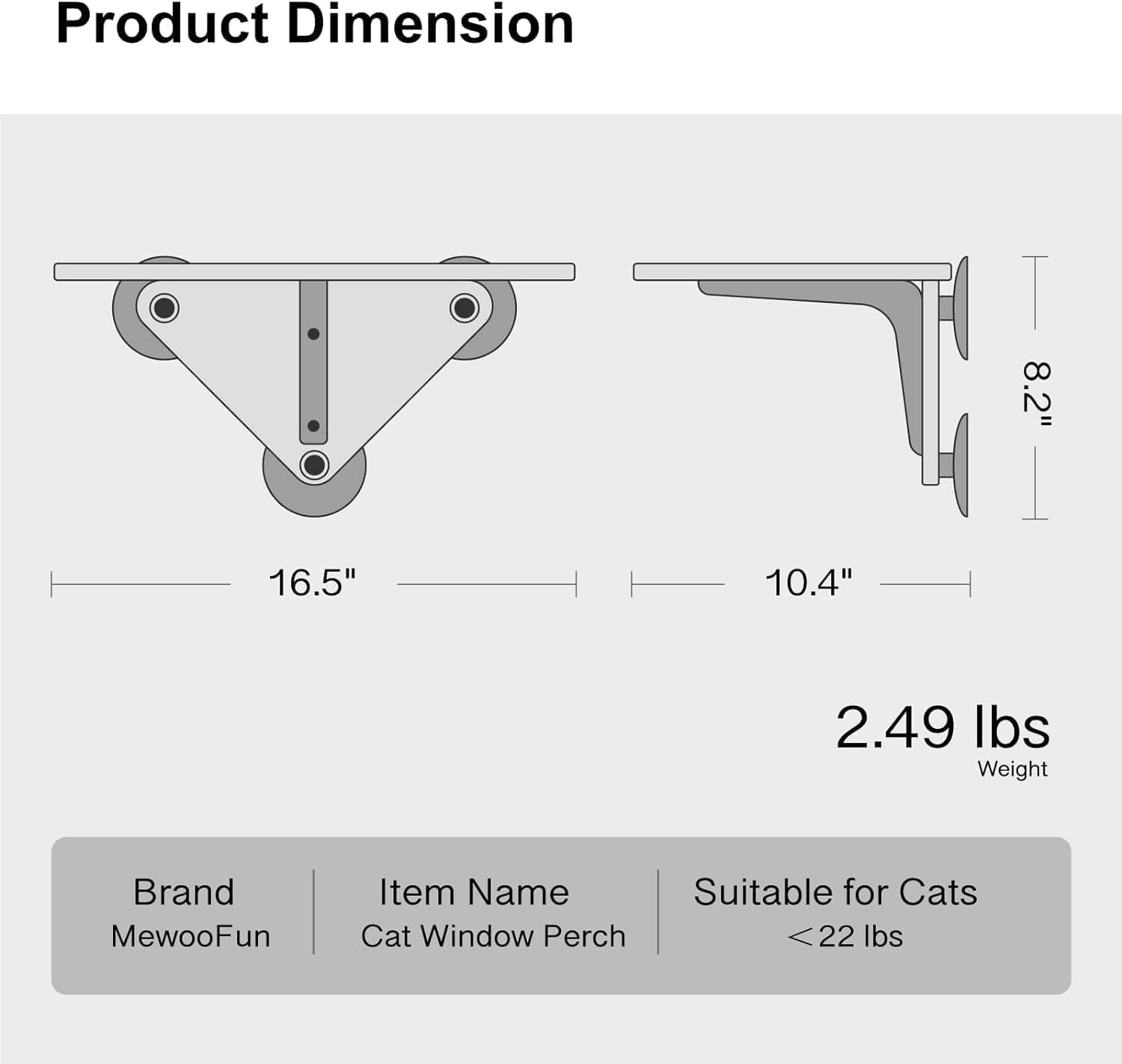 MEWOOFUN Hamac de Perche de fenêtre pour Chat en Bois avec Ventouse Forte - Lit de fenêtre à Plate-Forme pour Chat monté pour Chats d'intérieur, 1 pièce
