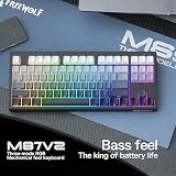 ZIYOU LANG M87V2 Triple-Mode Gaming Keyboard - Wireless, Bluetooth, Wired, RGB Backlit, Soft Silicone Quiet Switches, Side-Lit Keycaps, 4000mAh Battery, 87-Key Compact Layout