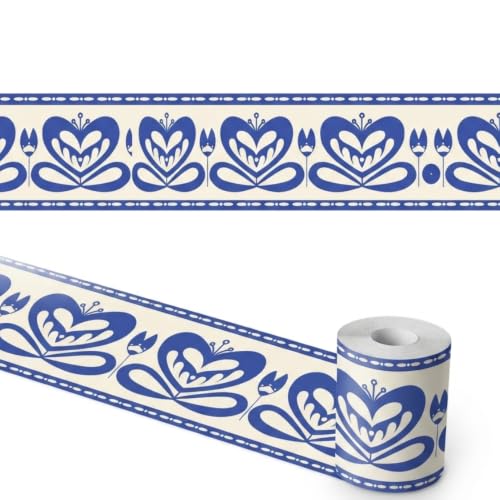 Image of Decorative Peel and Stick Wall Border Sticker 4 Inch x 4 Feet | Waterproof Self Adhesive PVC Wallpaper Border | Floral, Vintage & Traditional Designs | Wall Trim for Home Decor, VWB4