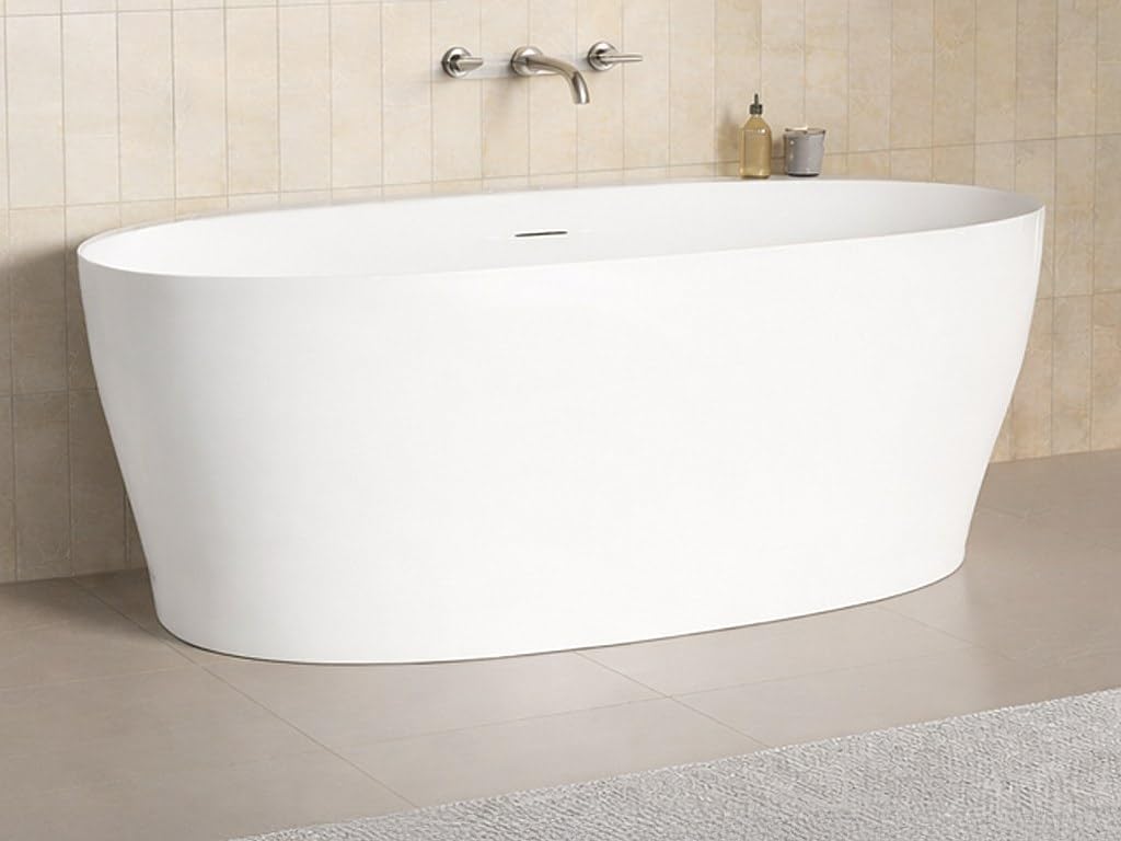 Vente-unique - Bañera semi exenta Lumel - L 160cm x A 80cm x H 58cm - acrílico - blanco