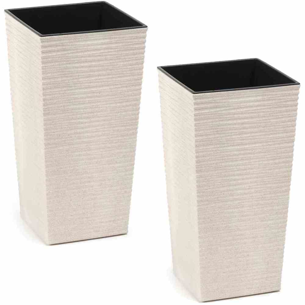Eco Nizza Lot de 2 Pots de Fleurs Blanc 25 cm