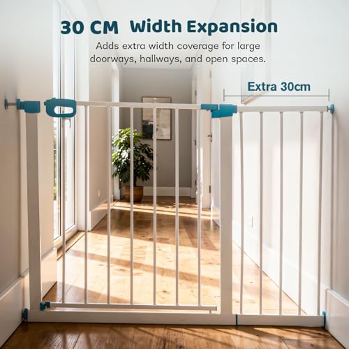 Image of Baybee Safety Gate Extension 30cm for Doorways, Stairs & Hallways | Quick Tool-Free Pressure Fit Extender Gates for Kids & Pets | Dual Side Compatible Extension (White)