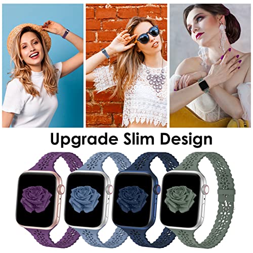 Image of Lace Silicone Bands Compatible with Apple Watch Bands for Women | Slim Thin Hollow-out Wristband for iWatch Series 11 10 9 Ultra 8 SE 7 6 5 4 3 2 1 38mm 40mm 41mm 42mm 44mm 45mm 46mm 49mm