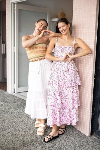 Fisoew Womens Floral Maxi Dresses Spaghetti Strap Casual Sleeveless Ruffle Flowy Tiered Dress4