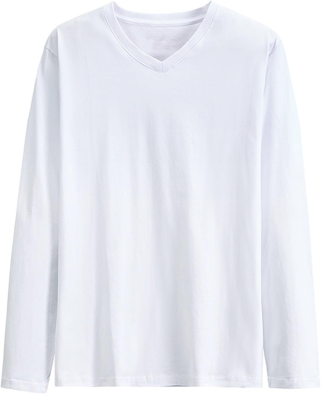 White Tshirt Men V-Neck Long Sleeve Shirts Casual Plain Loose Fit Tunic Tops Workout Basic Blouses Fall Winter Cotton