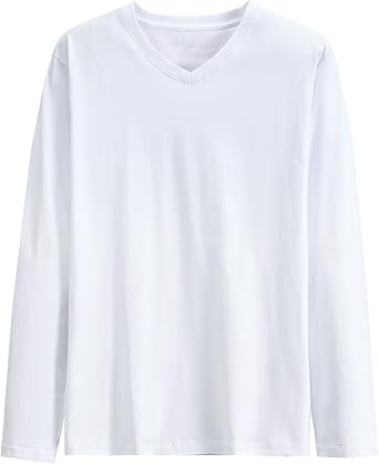 Mens Basic T Shirts Fall Long Sleeve Tops Casual V Neck Pullover Comfy Cotton Tees Bottoming Shirt