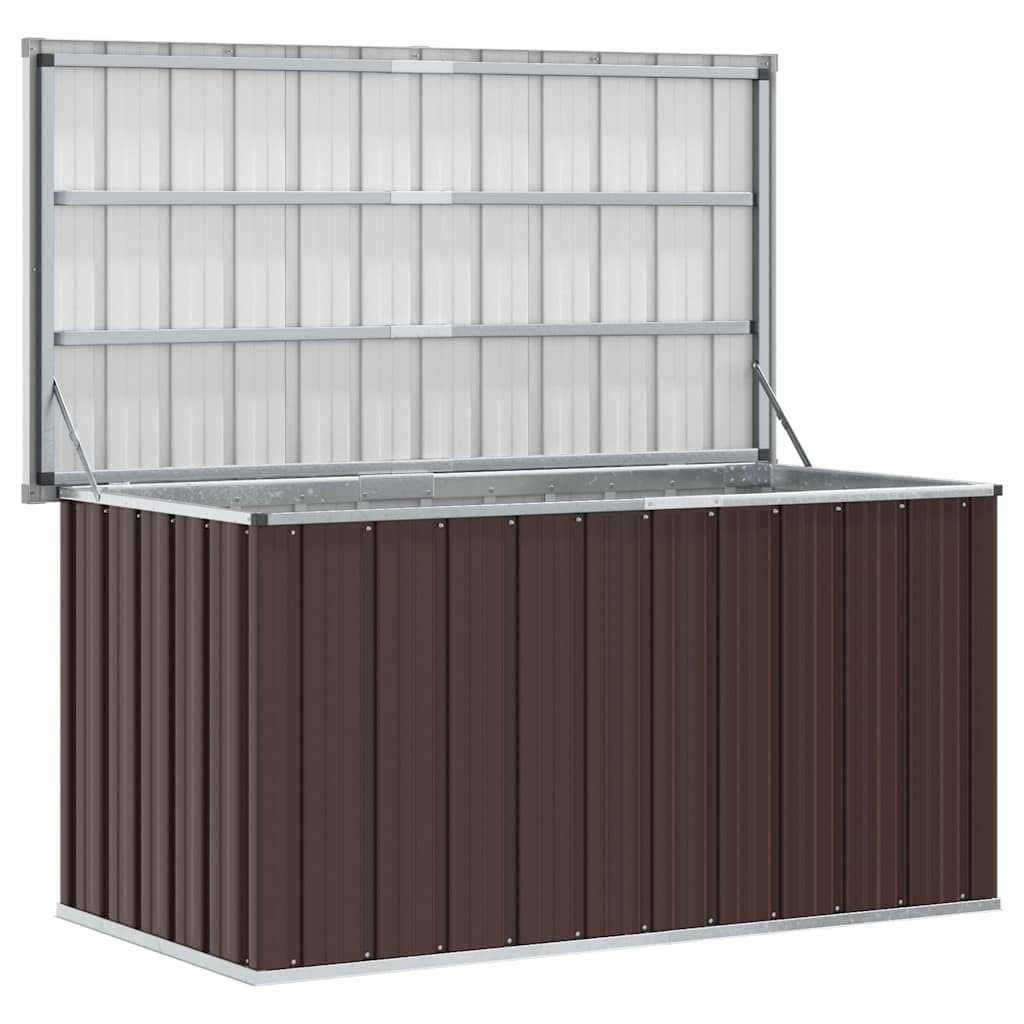 Contenitore da giardino in acciaio zincato, marrone, 129 x 67 x 65 cm, impermeabile, con coperchio ribaltabile, grande cassapanca per cuscini, attrezzi, giocattoli, terrazza e balcone