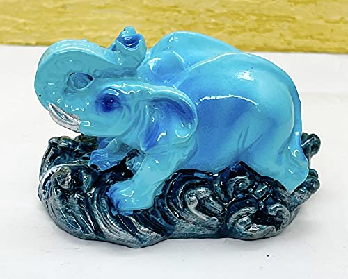 Image of Exclusive Fengshui Polyresin Blue Elephant with Hippo Trunk Up for Wealth Good Luck & Fortune. (ES-2603)