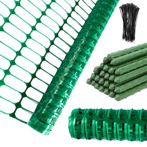 Plastic Fencing Temporary Fence Snow Fence 4x100 with Stakes Garden Fencings Plastic with Poles Reusable Safety Fences Construction Fences Garden Fencings Roll for Pool Lawn Deer
