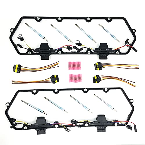 Image of Partsflow 2 x Gasket Included With Integrate Fuel Injector Fuel Injector Harnesses +4 x External Pigtails + 8 x Premium Glow Plugs For Ford 7.3l Turbo Diesel OE#615-202, 80044 61G GP110 DRX00057,T444E