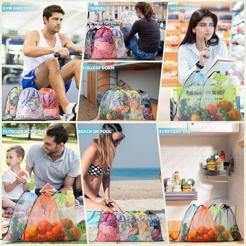 WSBArt 10Pcs Multicolor Mesh Drawstring Bags: Nylon Mesh Laundry Gym Travel Beach Bags with Locking Closure by WSBArt - Used condition - Image 6