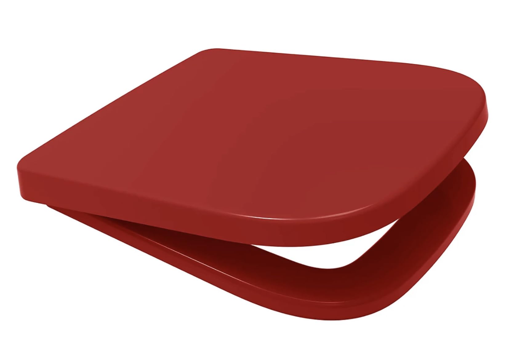 Euroshowers V20 ONE Rounded Square Shaped Soft Close Toilet Seat, White, 356mm x 434mm, Top & Bottom Fix (Red)