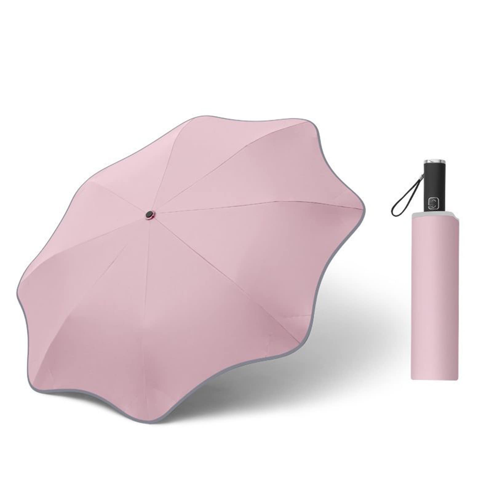 Meichoon Round-Corner Anti-Poking Sunny and Rainy Umbrella with Reflective Strip Lightweight Anti-Ultraviolet Full Glass Fiber Skeleton 8 Ribs
