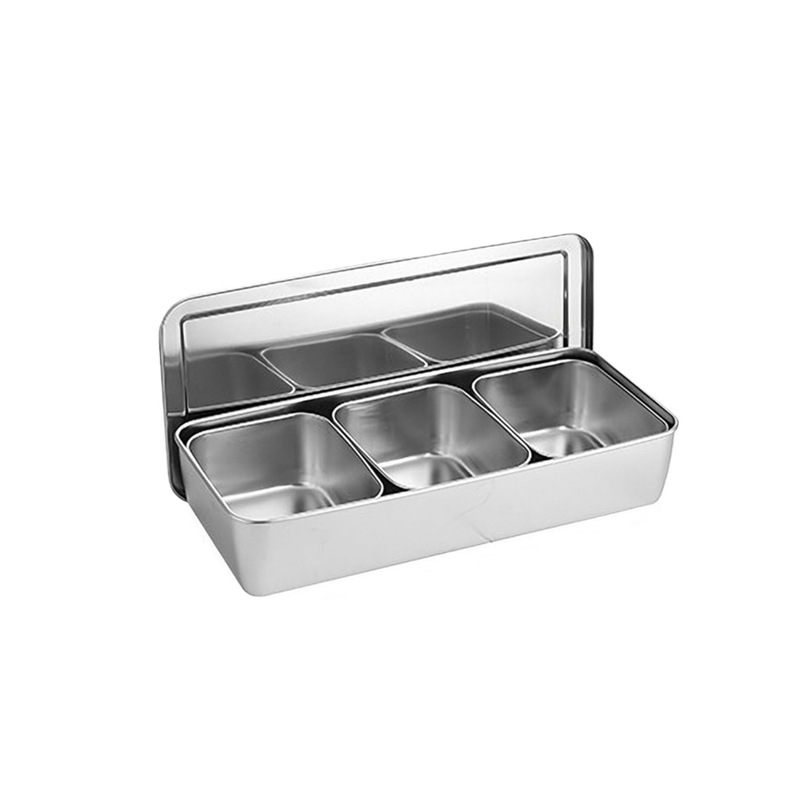 UBOHUZ 1PCS 1/2/3/4/6 Grids Kitchen Food Storage Container Compartments Stainless Steel Seasoning Box Containers With Lid Rectangle for Kitchen Condiment(3 Grid)