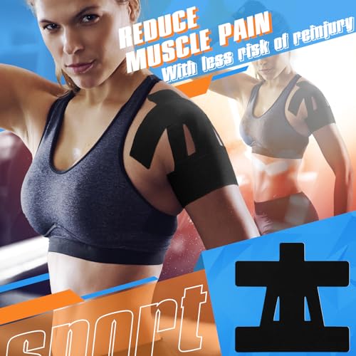 Anglechic 12 Count Kinesiology Tape for Shoulder Pain Relief Pre Cut Sports Waterproof Breathable Enhance Elastic Kinesiology Athletic Tape for Shoulder Support and Muscle Sports (Black)