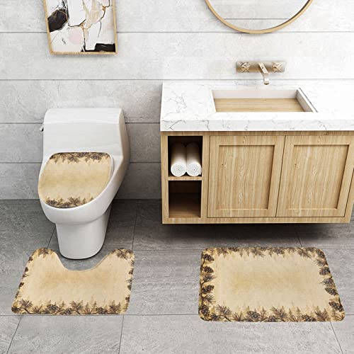 DEPILA Badezimmer 3-teiliges Badezimmerteppich-Set mit Tannenzapfen-Bordürendruck 3-teiliges Badezimmerteppich-Set Badematte + Kontur + Toilettendeckelbezug Badezimmer-Antirutsch-Pad Sets – Bild 4