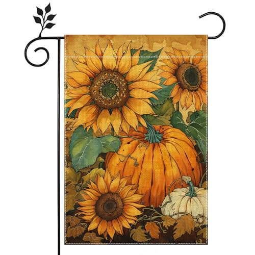Hsrvivi Fall Sunflower Garden Flag For Outside, Thanksgiving Pumpkin Garden Flag, Welcome Fall Garden Flag 12X18 Inch Double Sided Burlap, Outdoor Yard Flag Decorations For Home(Only Garden Flag) cover