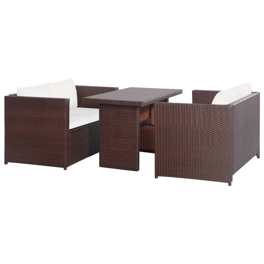 Juego de muebles de jardín de ratán sintético, color marrón, con 2 bancos de jardín y 1 mesa de comedor, incluye cojines de asiento y respaldo para jardín, terraza y balcón