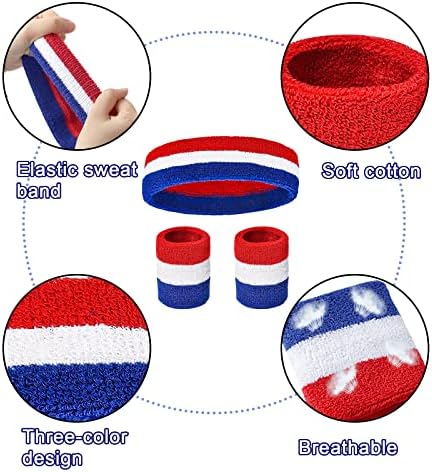 Sweatbands Set, 3pcs Striped Sweat Band, Sports Headband And Wrist Sweatbands, for Athletic Unisex Moisture Sweat Absorbing Fitness Yoga Running Tennis Gym Sports, Multicolor, M (SK-002)
