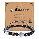 PYRWSM Pulseras de cruz de fútbol, fútbol, voleibol, béisbol, para adolescentes, pulseras temáticas deportivas de piedra natural, ideas inspiradoras de regalos deportivos, Piedra