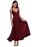 TOOWOOT Pleated Satin Bridesmaid Dresses for Women V-Neck Maxi Formal Wedding Guest Dress