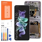 Original Screen for Samsung Galaxy Z Flip 3 Inner Foldable Screen Replacement for Galaxy Z Flip 3 5G LCD Screen SM-F711B Touch Display Digitizer Assembly Repair Parts (US Version) (Purple with Frame)