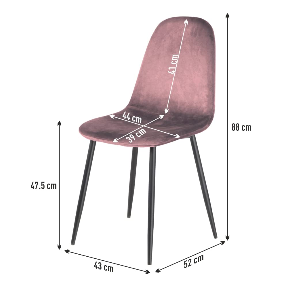 PraTiKo Life Set di 4 Sedie Sala da Pranzo in Velluto Morbido Sedia da Cucina Moderna Imbottita Schienale ergonomico Poltroncina con Gambe in Metallo Nero Resistente Sedia Moderna (Rosa Antico)