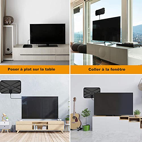Antena TV Interior, 200 km Poderoso 36DBI Antena HDTV Digital con Amplificador y Cable Coaxial para DVB-T2 DVB-T 1080P 4K Canales de TV Gratis DTMB VHF UHF TDT