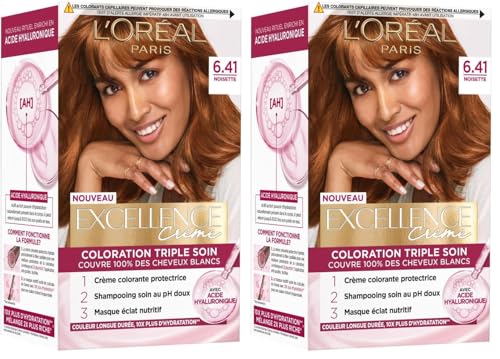 Coloration 6.41 Triple Soin Couvre 100% Cheveux Blancs Excellence Crème 'oreal Paris La Boîte - vue 3