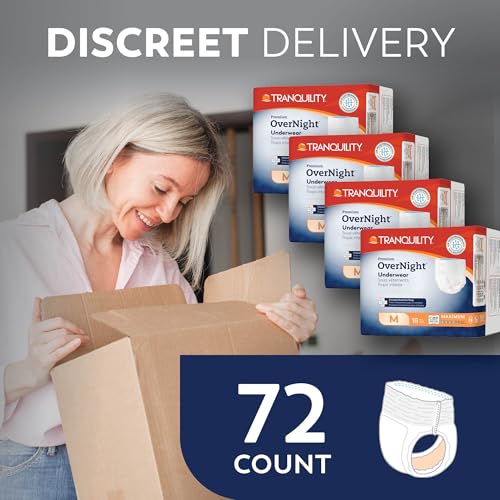 Image of Tranquility Overnight Absorbent Underwear, M, Maximum, 48 in, 72 ct | All-Night Sleep, Breathable Comfort, Adult Diapers