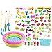 Produktbild Batop Angelspiel badewanne, 80Pcs Bade Angeln Spielzeug mit Schwimmenden Fisch, Magnetic Angelrute und 60cm Schwimmbad, Badespielzeug für Kinder ab 3 Jahre