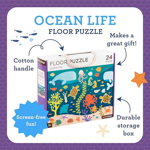 Image of Petit Collage Floor Puzzle Ocean Life 24 Pieces | Large Puzzle for Kids | Completed Puzzle 18 inch x 24 inch | Great Gift for Kids Ages 3+