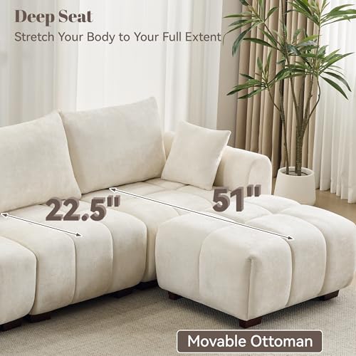 Image of 143 inch Oversized Cloud Couch Sectional, Comfy U Shaped Couch with Two Ottomans and Solid Wood Legs, Mid Century Modern Modular Sectional Couches for Living Room, Tufted Sofas for Living Room, Beige